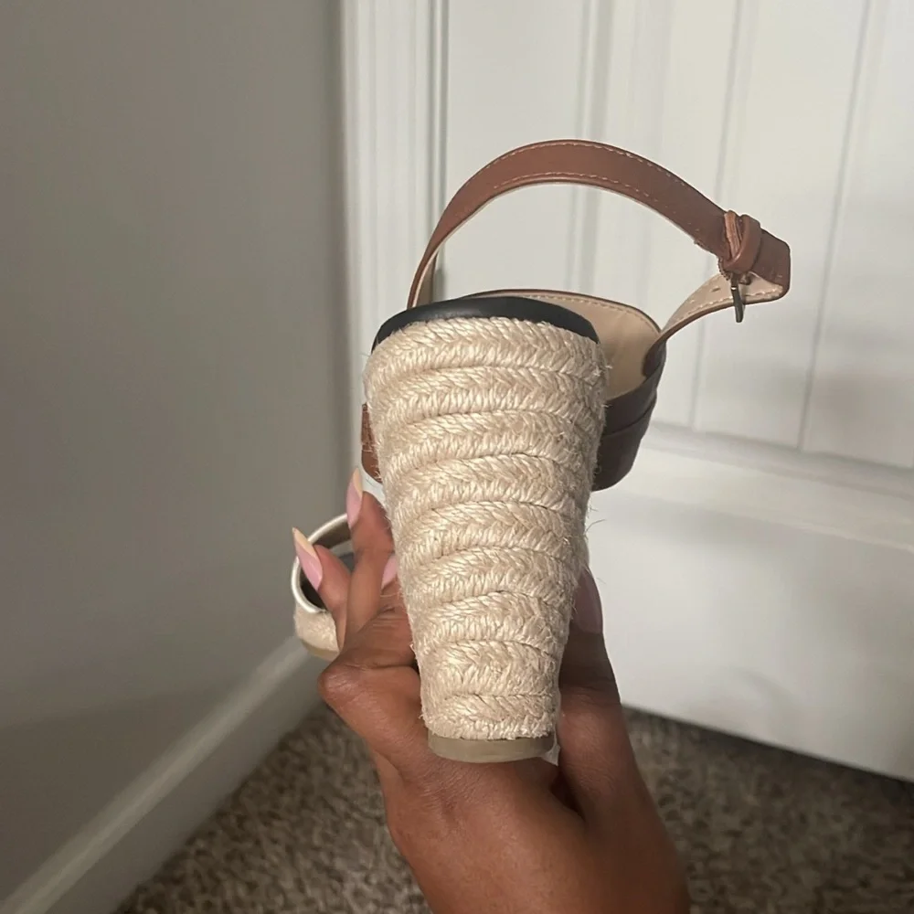 Liz Claiborne Brown Black & White Espadrille Wedge Sandals